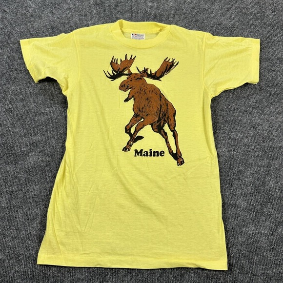 Hanes Other - Vintage Maine Moose Shirt Mens Small Yellow Hanes 50/50 Graphic Made USA 80s